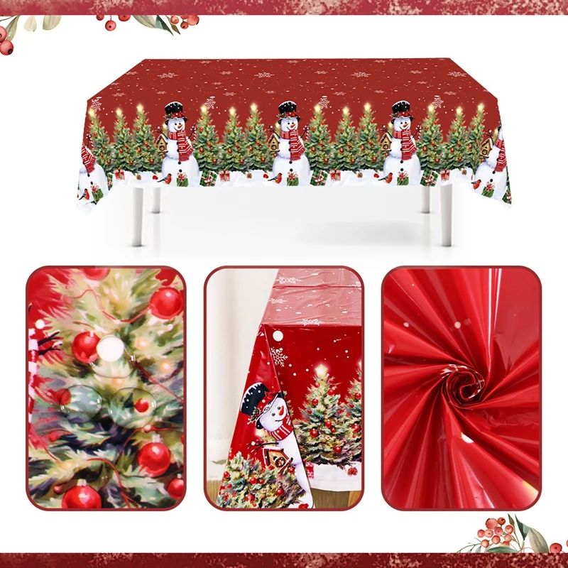 Merry Christmas PE Tablecloth Holiday Party Table Cover 6