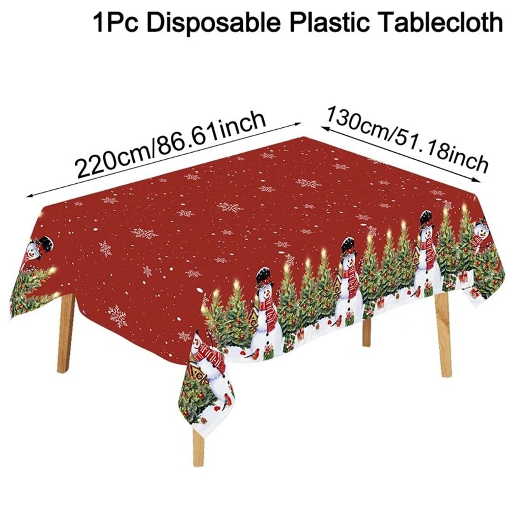 Merry Christmas PE Tablecloth Holiday Party Table Cover 9