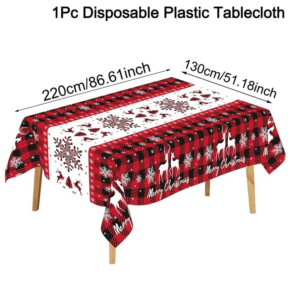 Merry Christmas PE Tablecloth Holiday Party Table Cover 8