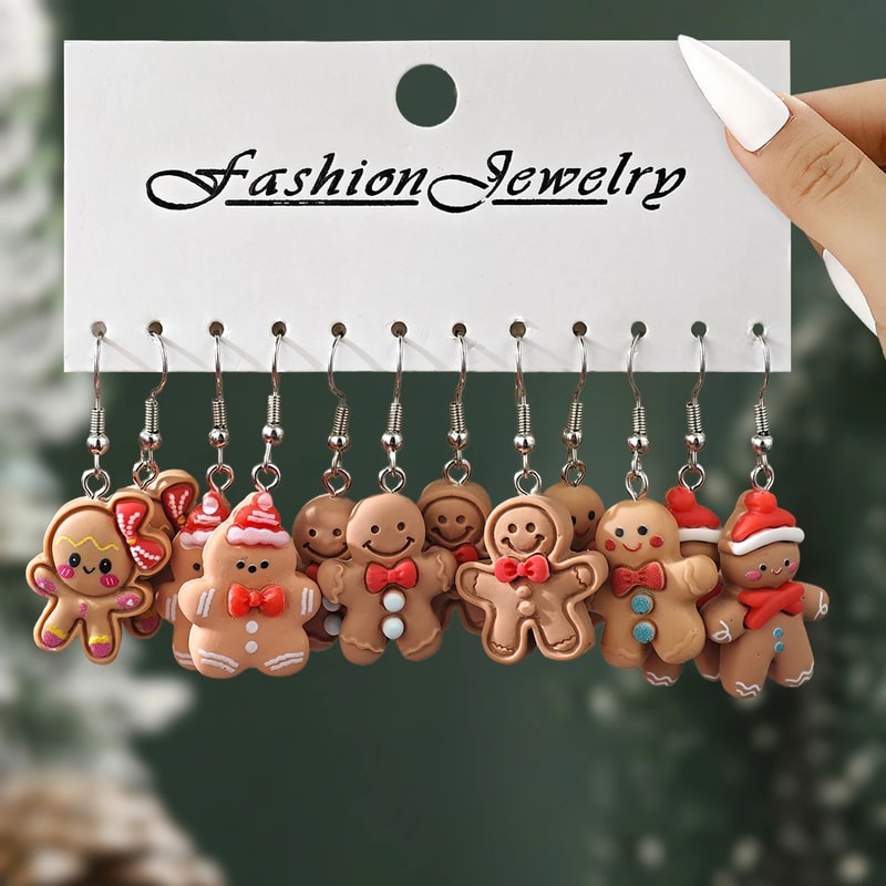 Cute Christmas Gingerbread Santa Penguin Dangle Earrings 1