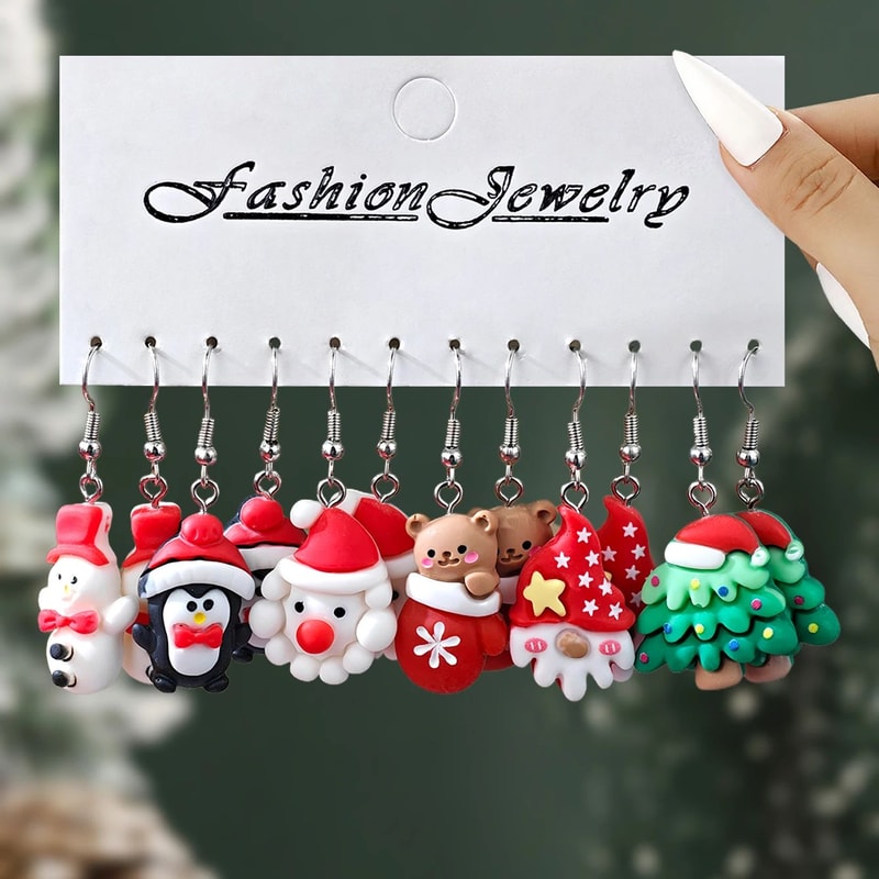 Cute Christmas Gingerbread Santa Penguin Dangle Earrings 2