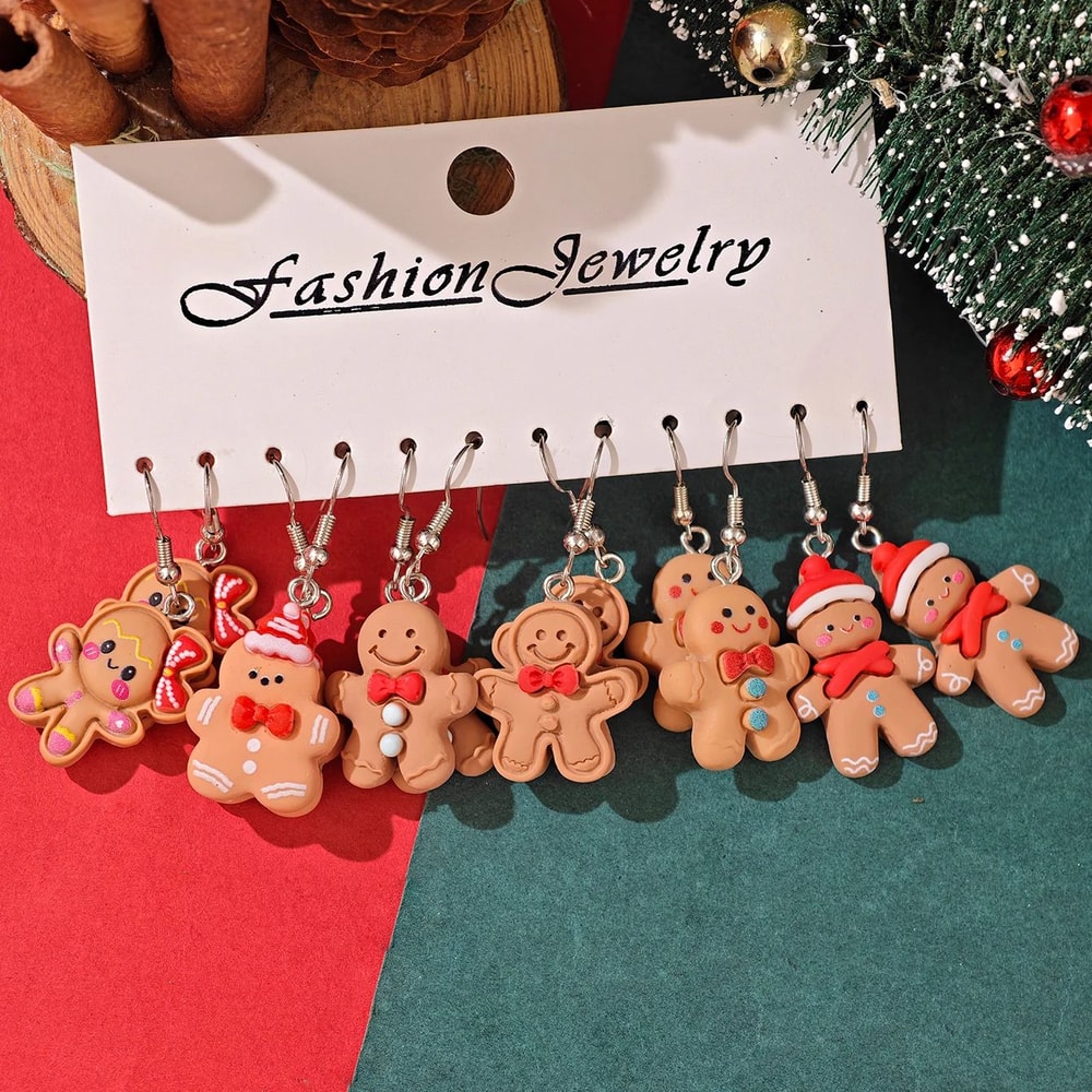 Cute Christmas Gingerbread Santa Penguin Dangle Earrings 5