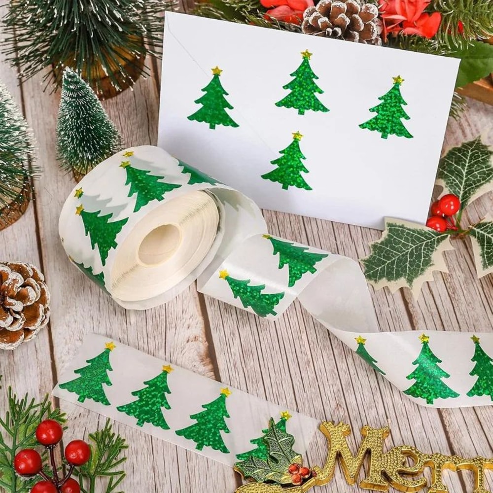 Christmas Tree Laser Waterproof Sticker Labels Roll 2