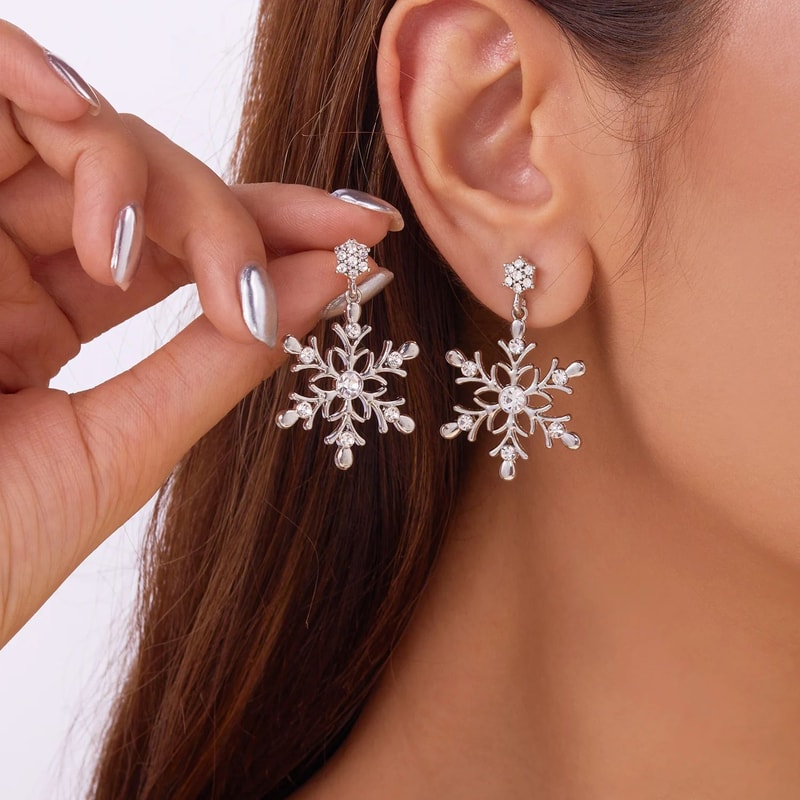 Crystal Snowflake Pearl Christmas Stud Earrings For Women 6