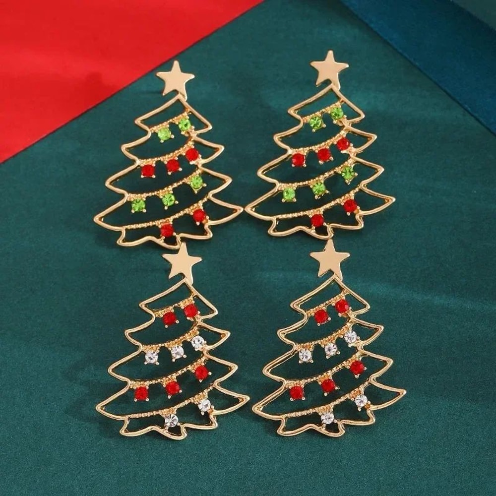 Colorful Zircon Christmas Tree Earrings For Women 2