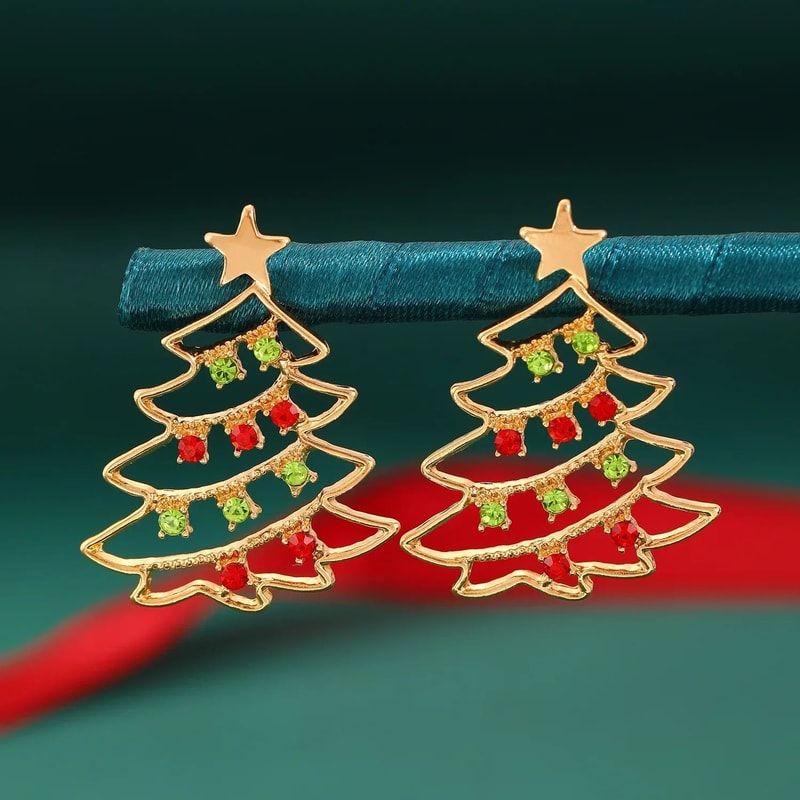 Colorful Zircon Christmas Tree Earrings For Women 7