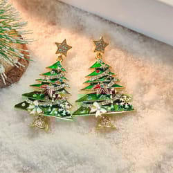 green christmas tree zircon star earrings for women