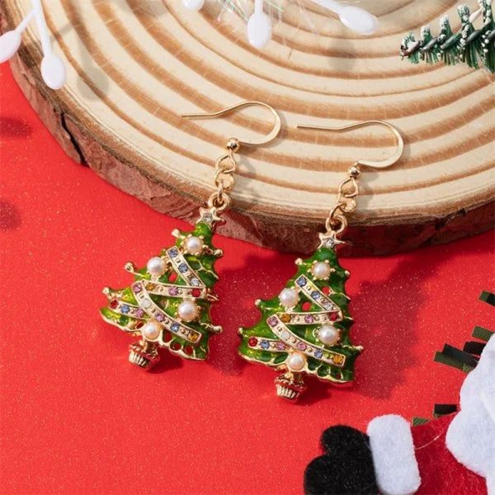Green Christmas Tree Zircon Star Earrings For Women 15