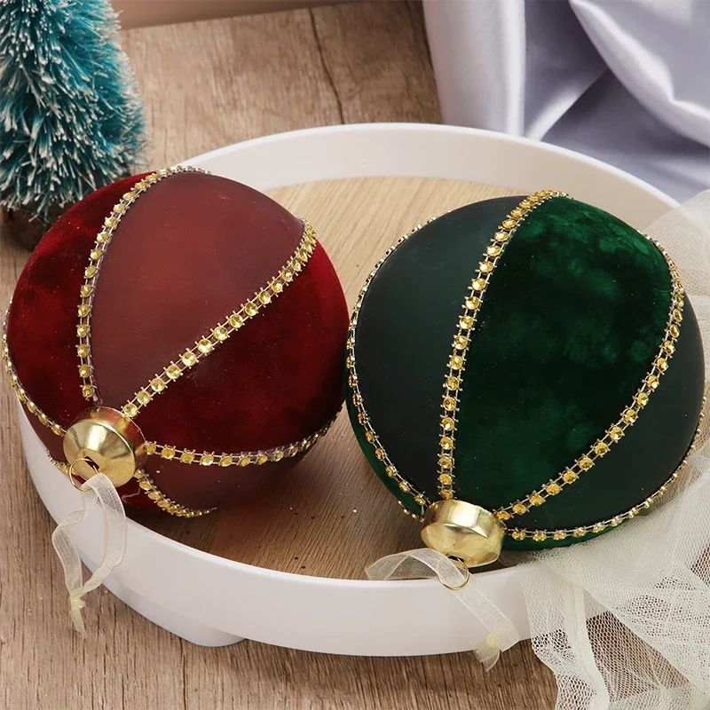 Flocked Glass Christmas Ball Ornaments With Rhinestones 0