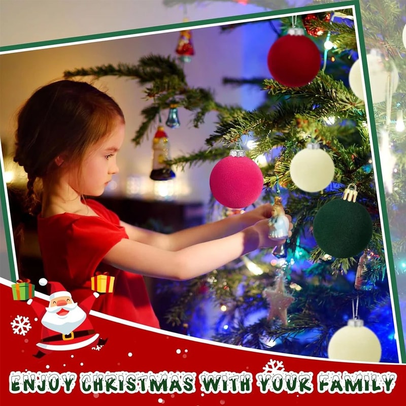 Velvet Flocked Christmas Ball Ornaments Set 3