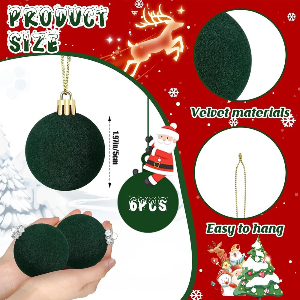 Velvet Flocked Christmas Ball Ornaments Set 4