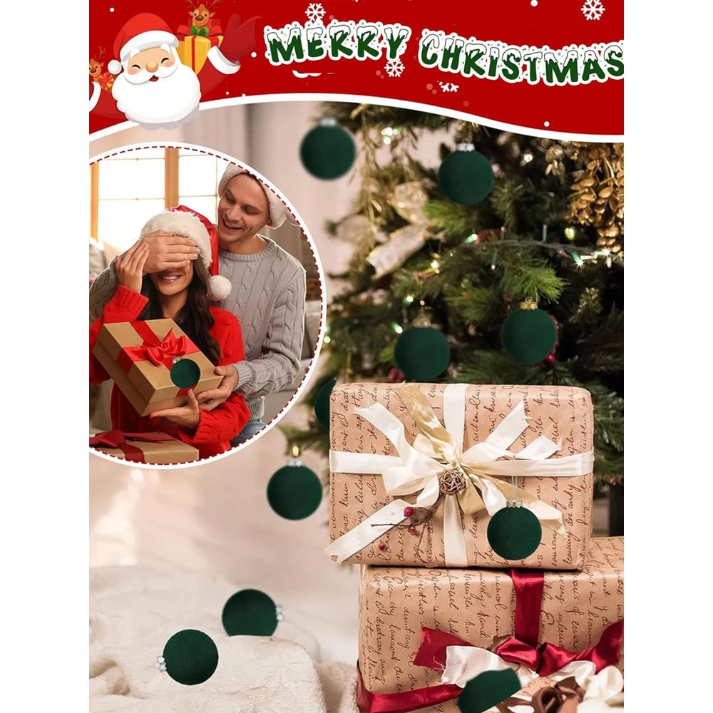 Velvet Flocked Christmas Ball Ornaments Set 6