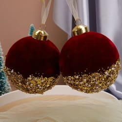 red glitter velvet christmas ball tree ornaments