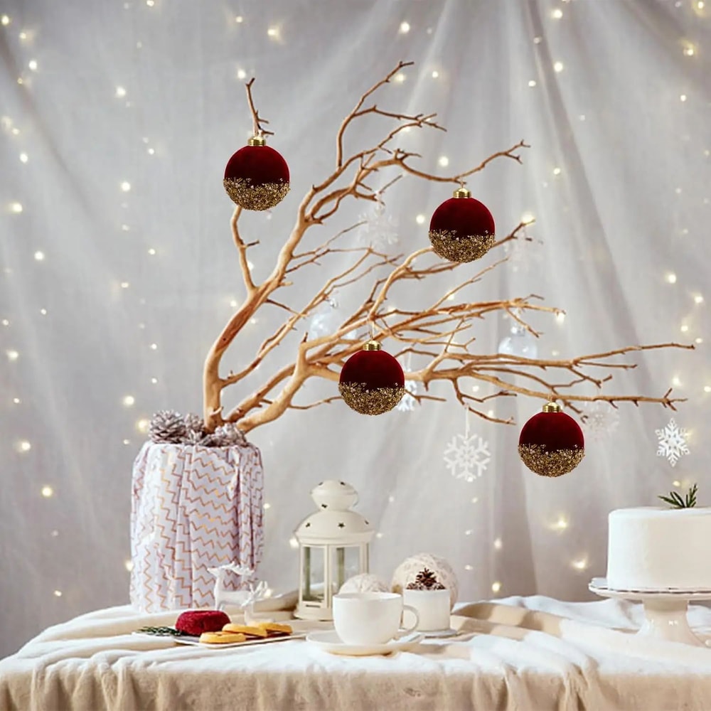 Red Glitter Velvet Christmas Ball Tree Ornaments 5
