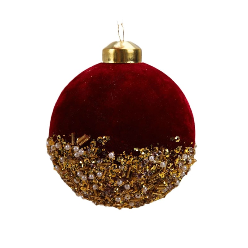 Red Glitter Velvet Christmas Ball Tree Ornaments 6