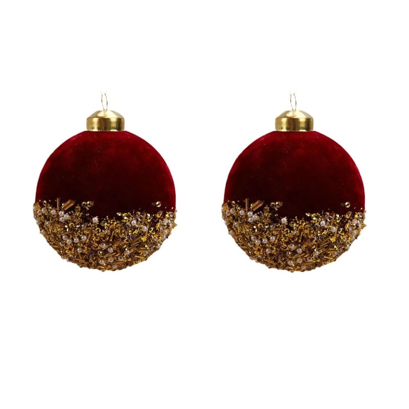 Red Glitter Velvet Christmas Ball Tree Ornaments 7
