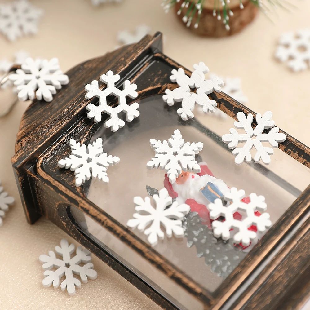 White Wooden Snowflake Christmas Ornaments Set 4