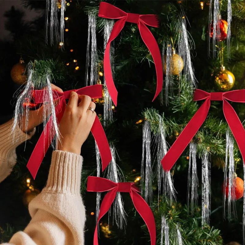Velvet Ribbon Christmas Tree Bow Decorations Set 1