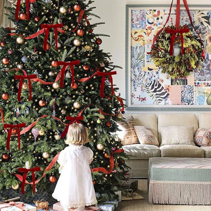 Velvet Ribbon Christmas Tree Bow Decorations Set 3