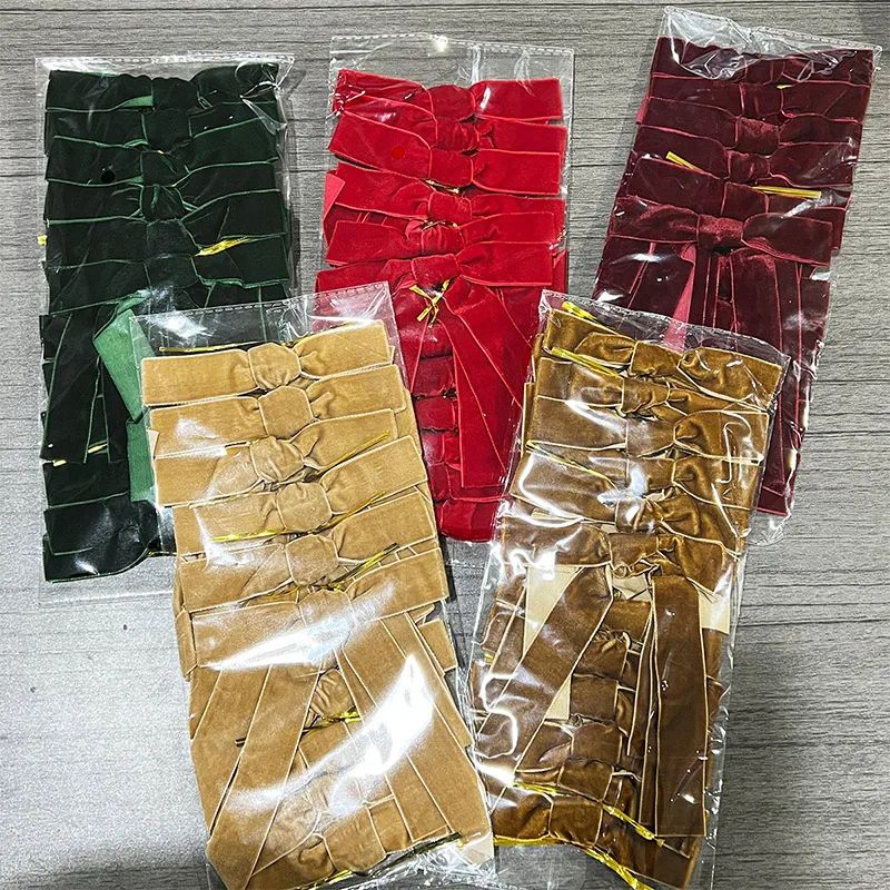 Velvet Ribbon Christmas Tree Bow Decorations Set 10