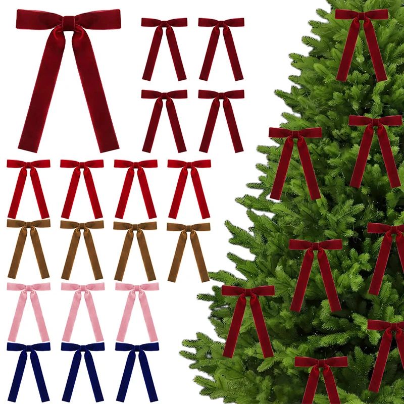 Velvet Ribbon Christmas Tree Bow Decorations Set 11