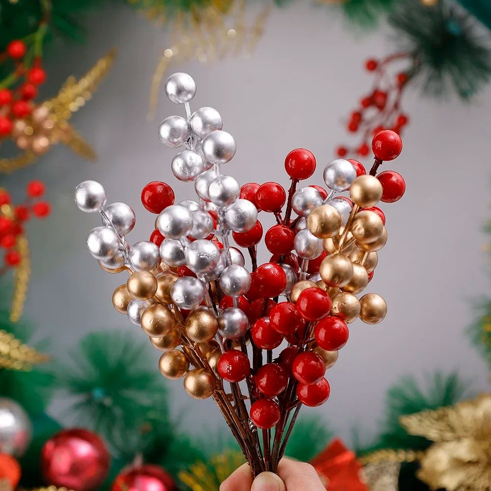Artificial Red Gold Silver Berry Branch Picks For Christmas Decor 5