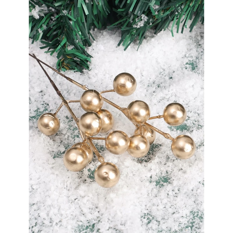 Artificial Red Gold Silver Berry Branch Picks For Christmas Decor 11