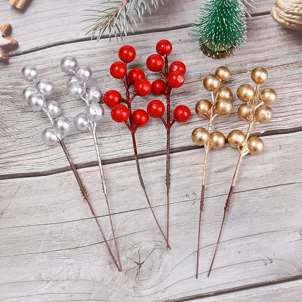 Artificial Red Gold Silver Berry Branch Picks For Christmas Decor 13