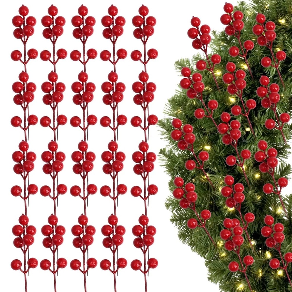 Artificial Red Gold Silver Berry Branch Picks For Christmas Decor 15