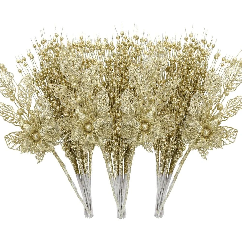 Artificial Glitter Berry Flower Branch Christmas Decoration 0