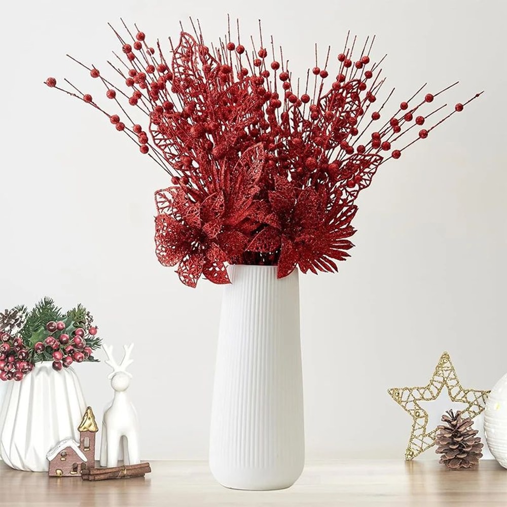 Artificial Glitter Berry Flower Branch Christmas Decoration 3