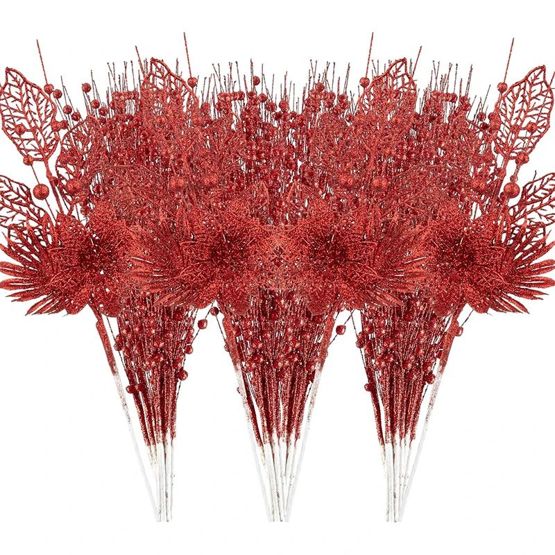 Artificial Glitter Berry Flower Branch Christmas Decoration 5