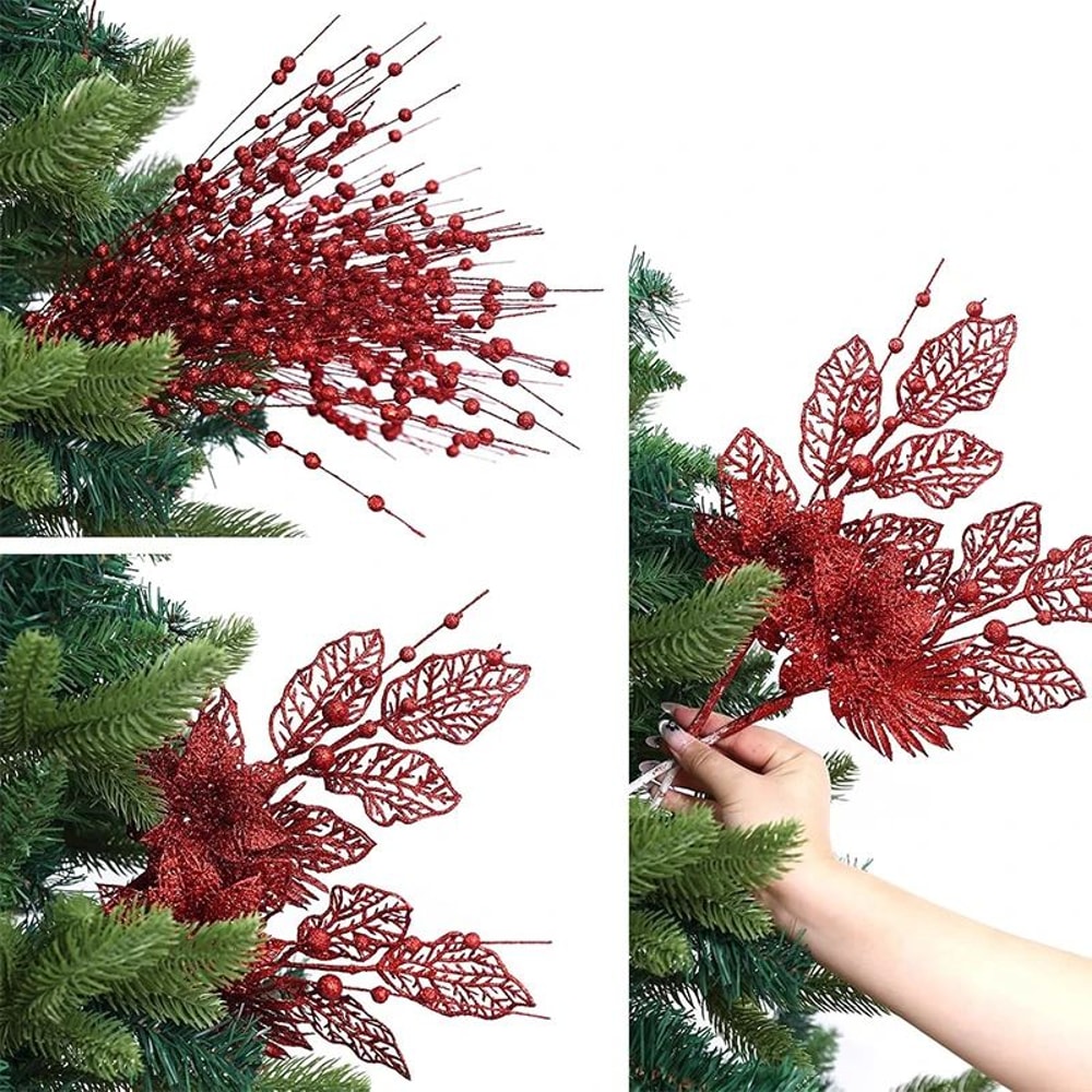 Artificial Glitter Berry Flower Branch Christmas Decoration 6