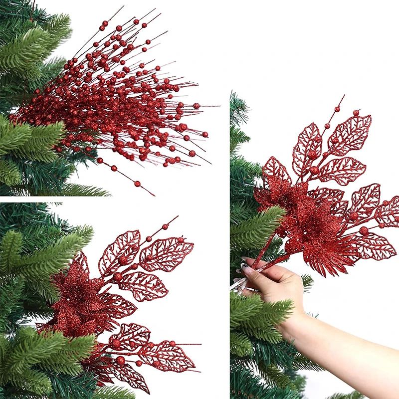 Artificial Glitter Berry Flower Branch Christmas Decoration 6
