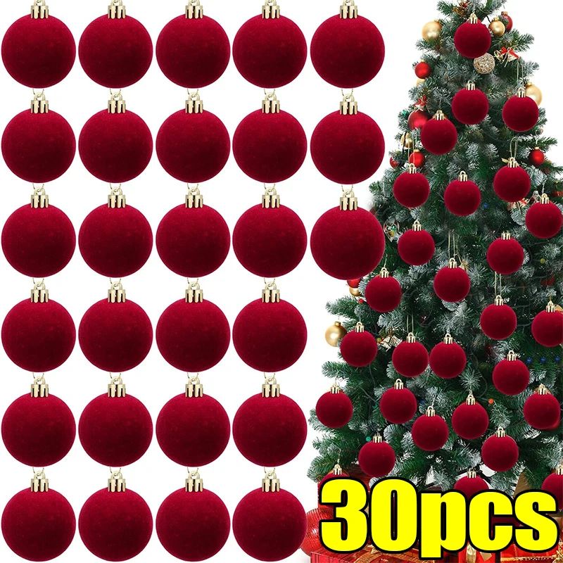 Wine Red Velvet Christmas Ball Tree Ornaments 0