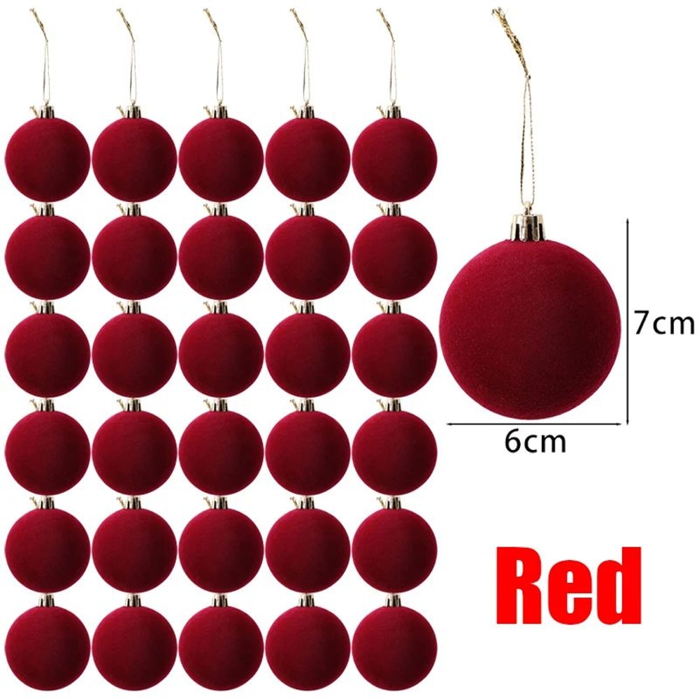 Wine Red Velvet Christmas Ball Tree Ornaments 14