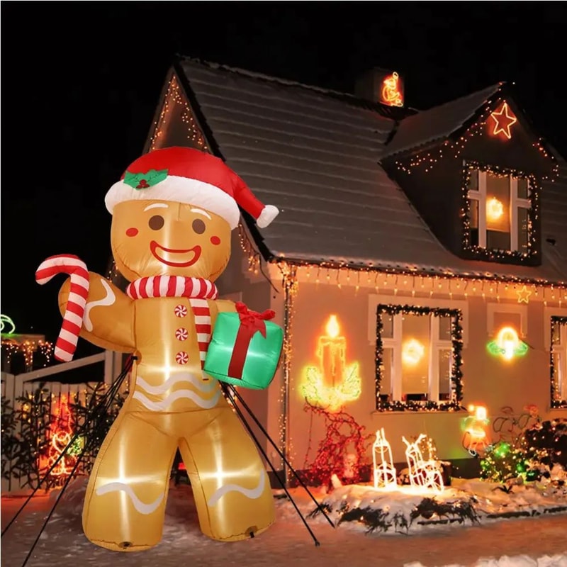 8FT Inflatable Gingerbread Man Christmas Yard Decoration With LED Lights 1