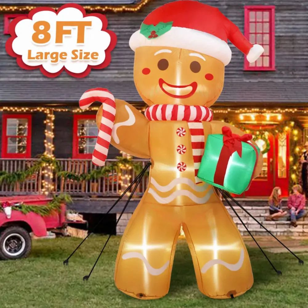 8FT Inflatable Gingerbread Man Christmas Yard Decoration With LED Lights 2