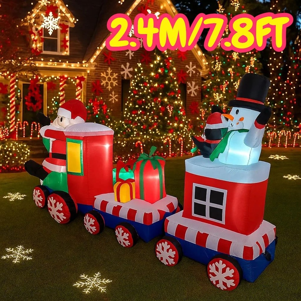 78FT Inflatable Santa Train Christmas Yard Decoration With LED Lights 0