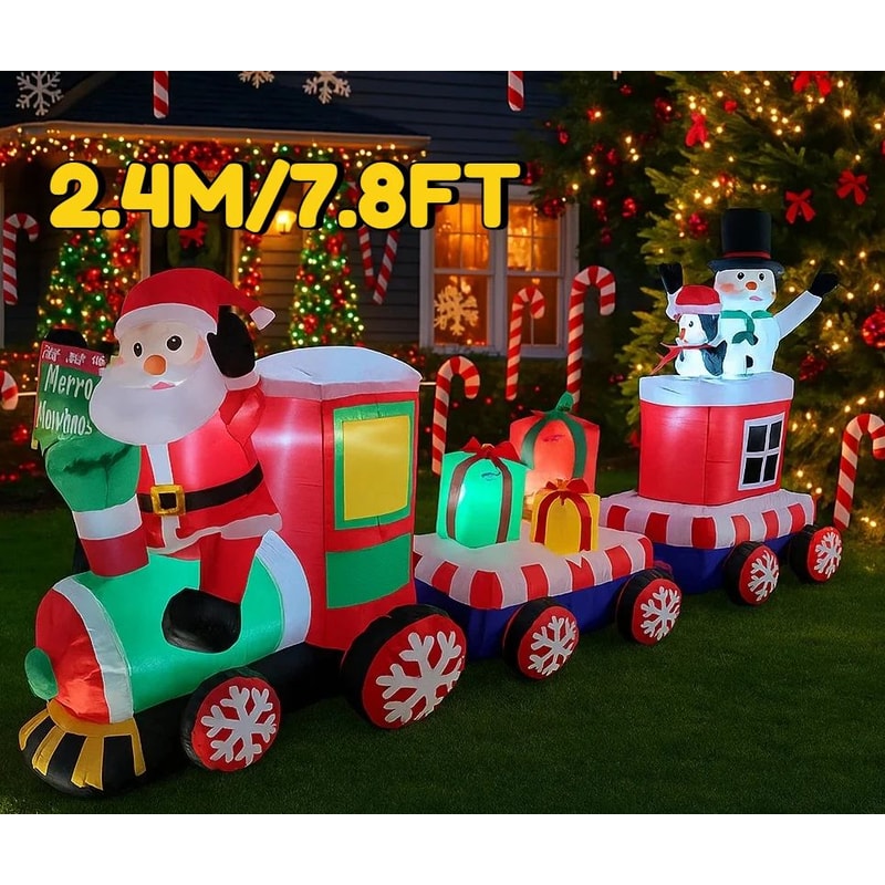 78FT Inflatable Santa Train Christmas Yard Decoration With LED Lights 1