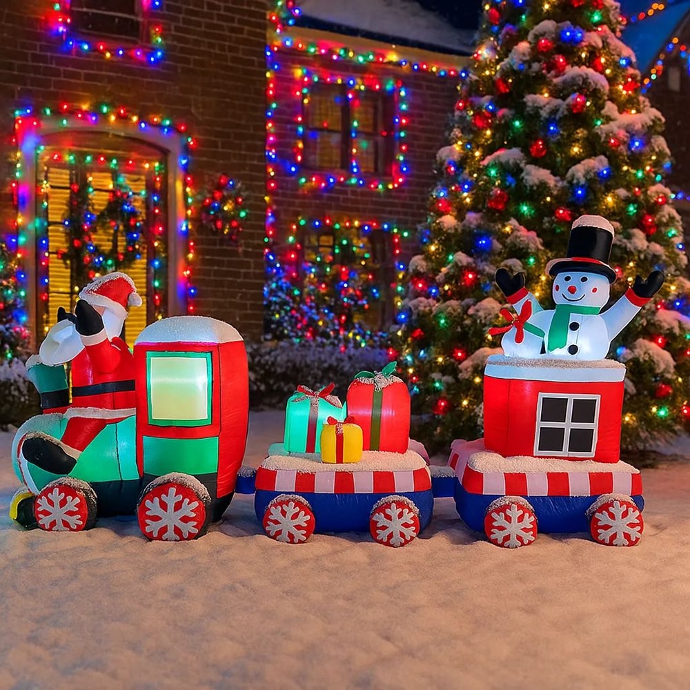 78FT Inflatable Santa Train Christmas Yard Decoration With LED Lights 4