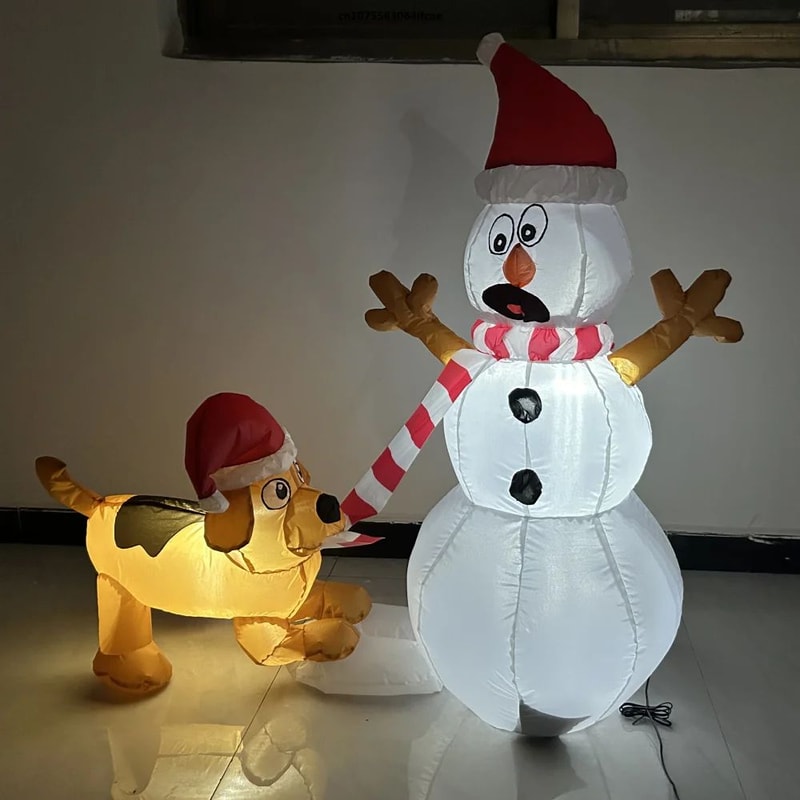 11M Inflatable Dog Bites Snowman Christmas Decoration With LED Lights 1