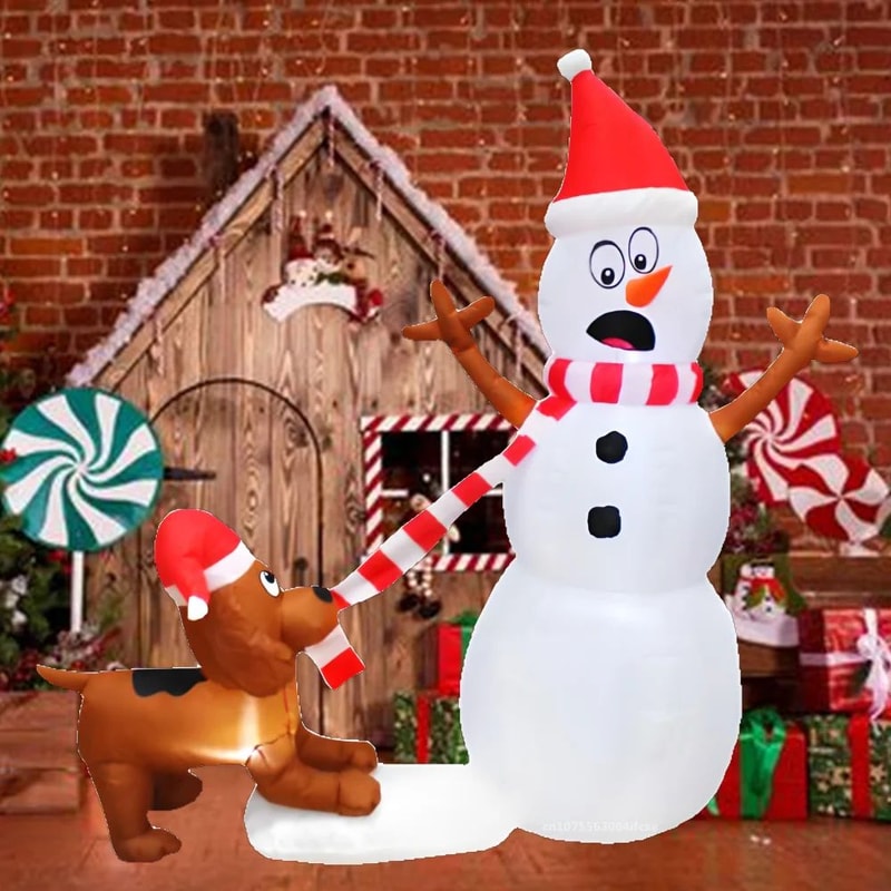11M Inflatable Dog Bites Snowman Christmas Decoration With LED Lights 3