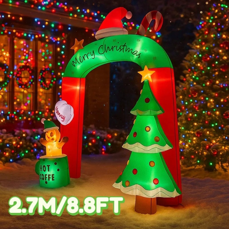 Giant Christmas Inflatable Bear Coffee Mug Archway With LED Lights 0
