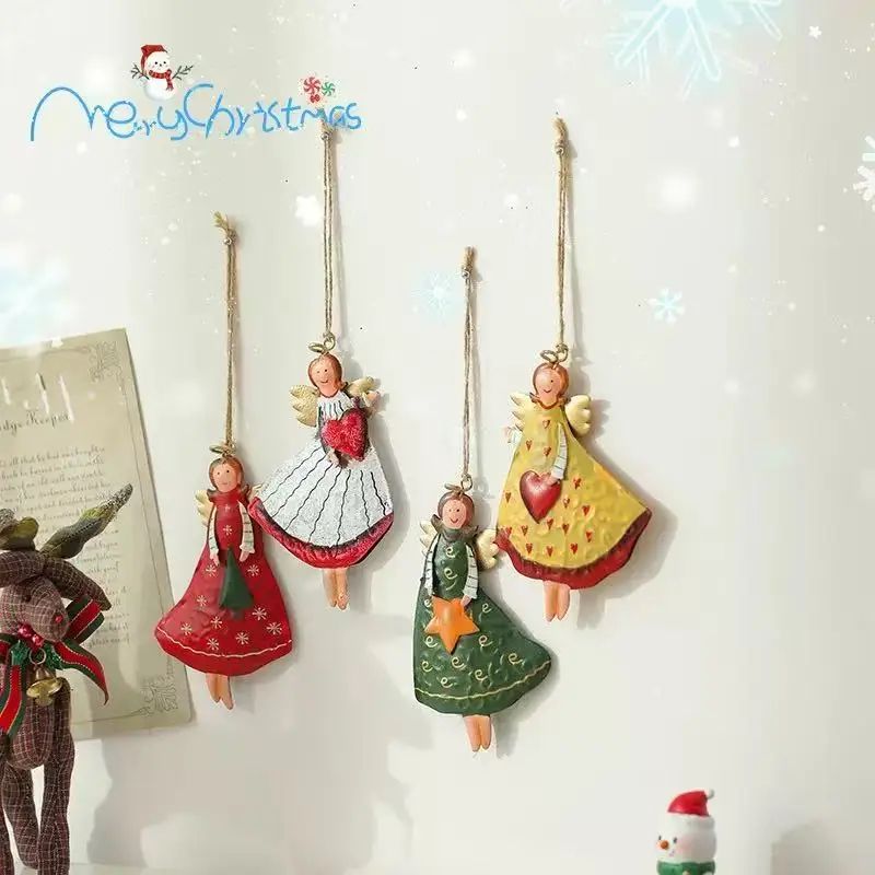 Vintage Wooden Angel Christmas Tree Hanging Ornaments Set 3