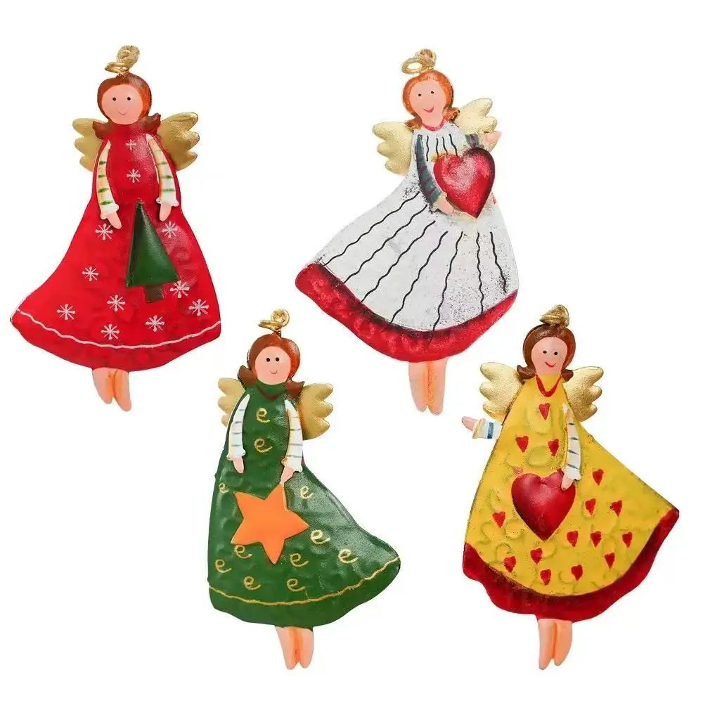 Vintage Wooden Angel Christmas Tree Hanging Ornaments Set 6