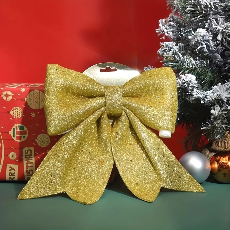 Sequined Christmas Bow Ornament For Tree And Holiday Decor 6