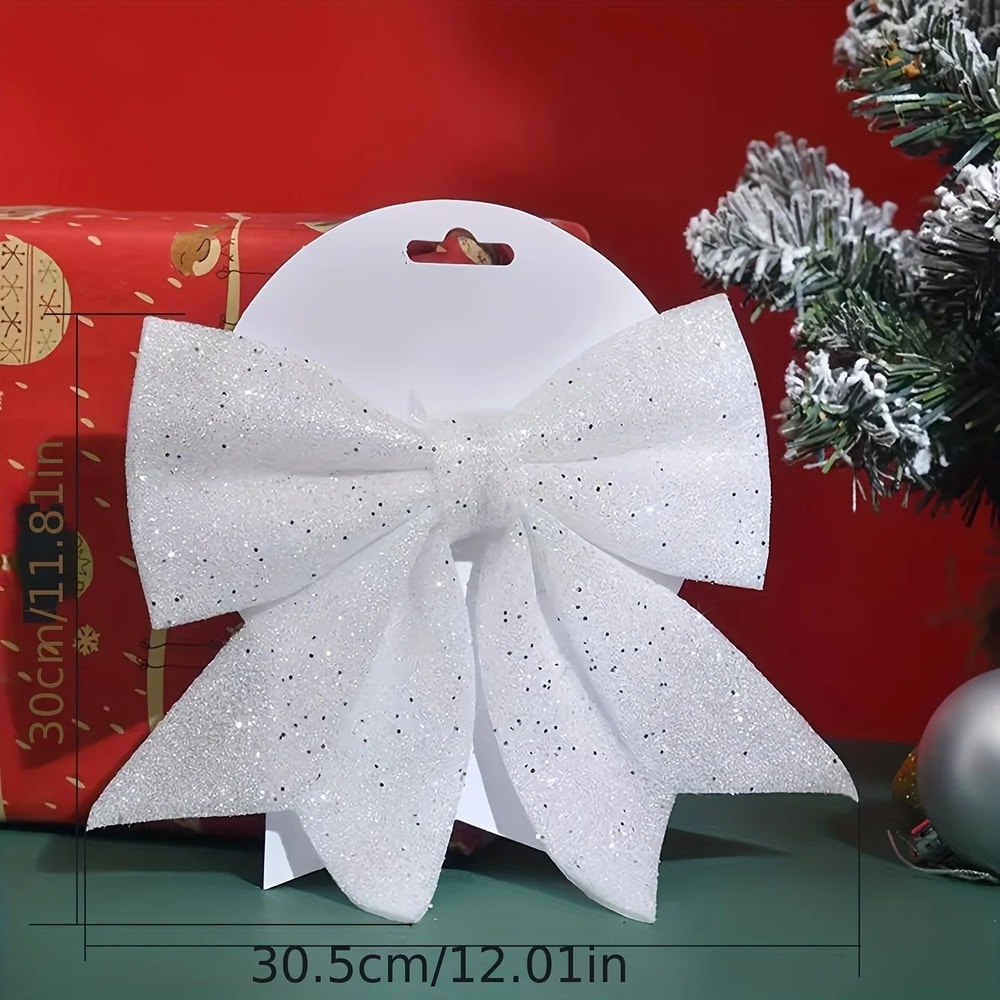 Sequined Christmas Bow Ornament For Tree And Holiday Decor 8