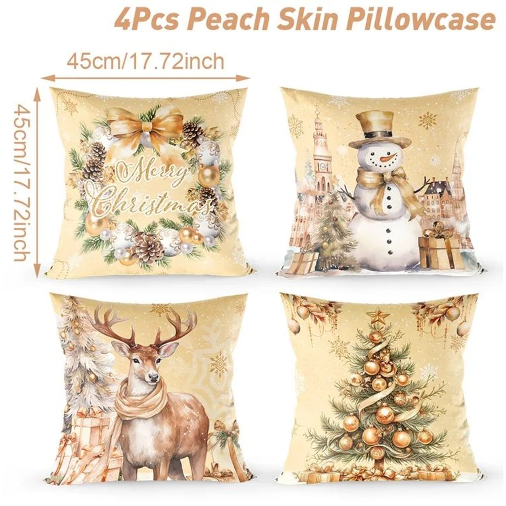 Merry Christmas Decorative Cushion Cover Set 4pcs Holiday Pillow Cases 5