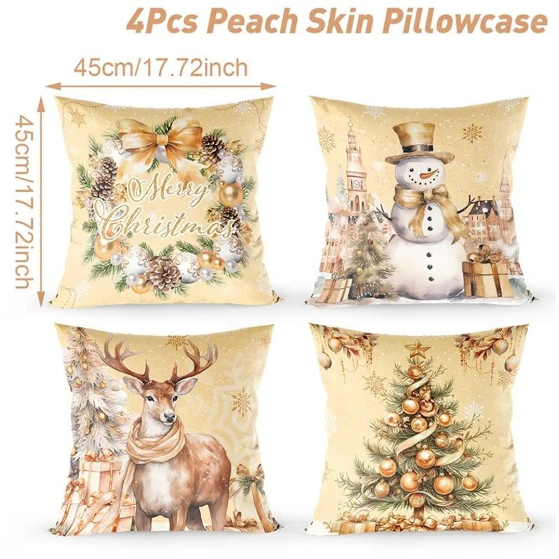 Merry Christmas Decorative Cushion Cover Set 4pcs Holiday Pillow Cases 5